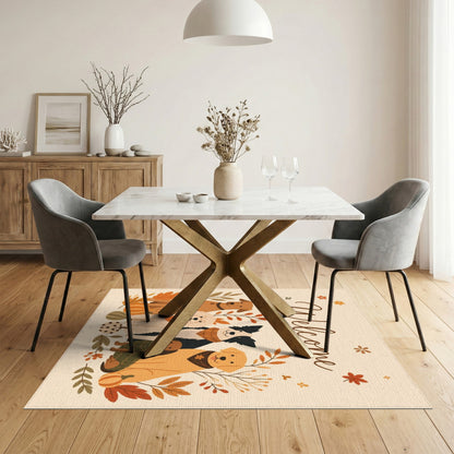 Brown and Tan Autumn Dogs Welcome Area Rug