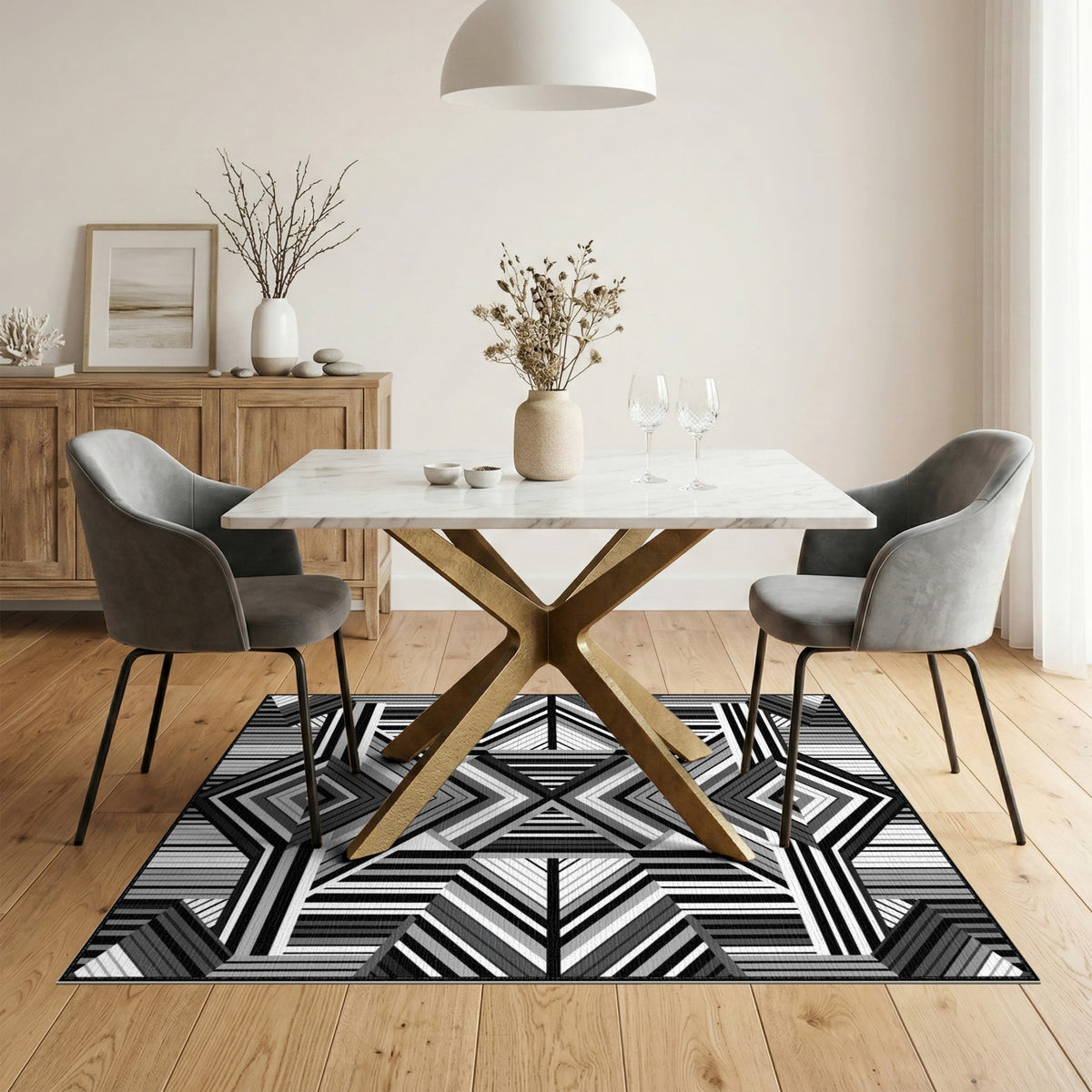 Bold Geometric Black White Area Rug
