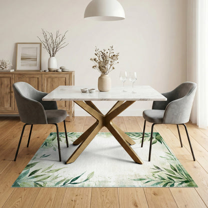 Green Botanical Leaves Distressed Area Rug