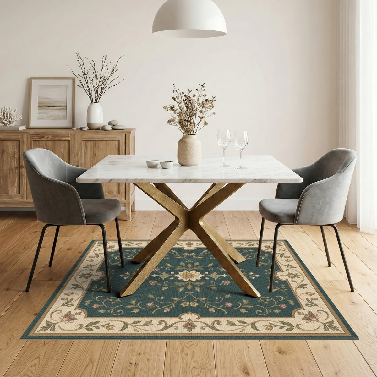 Teal Floral Vintage Area Rug