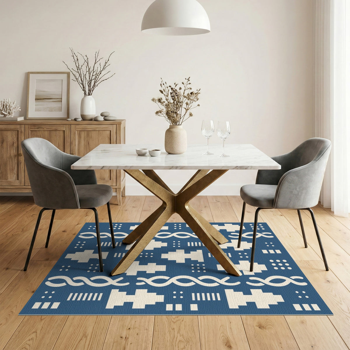 Blue Geometric Helix Area Rug