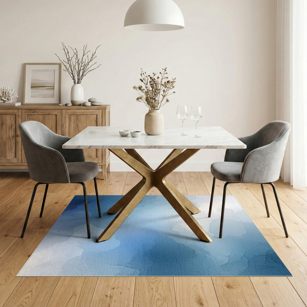 Ethereal Blue Cloud Abstract Area Rug