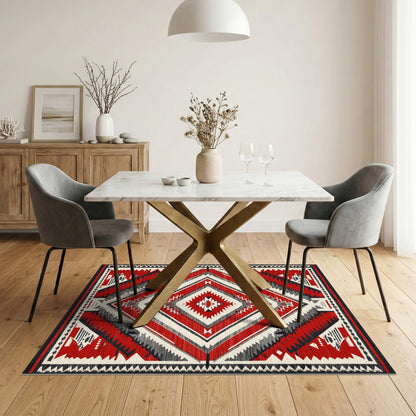 Red Tribal Diamond Area Rug