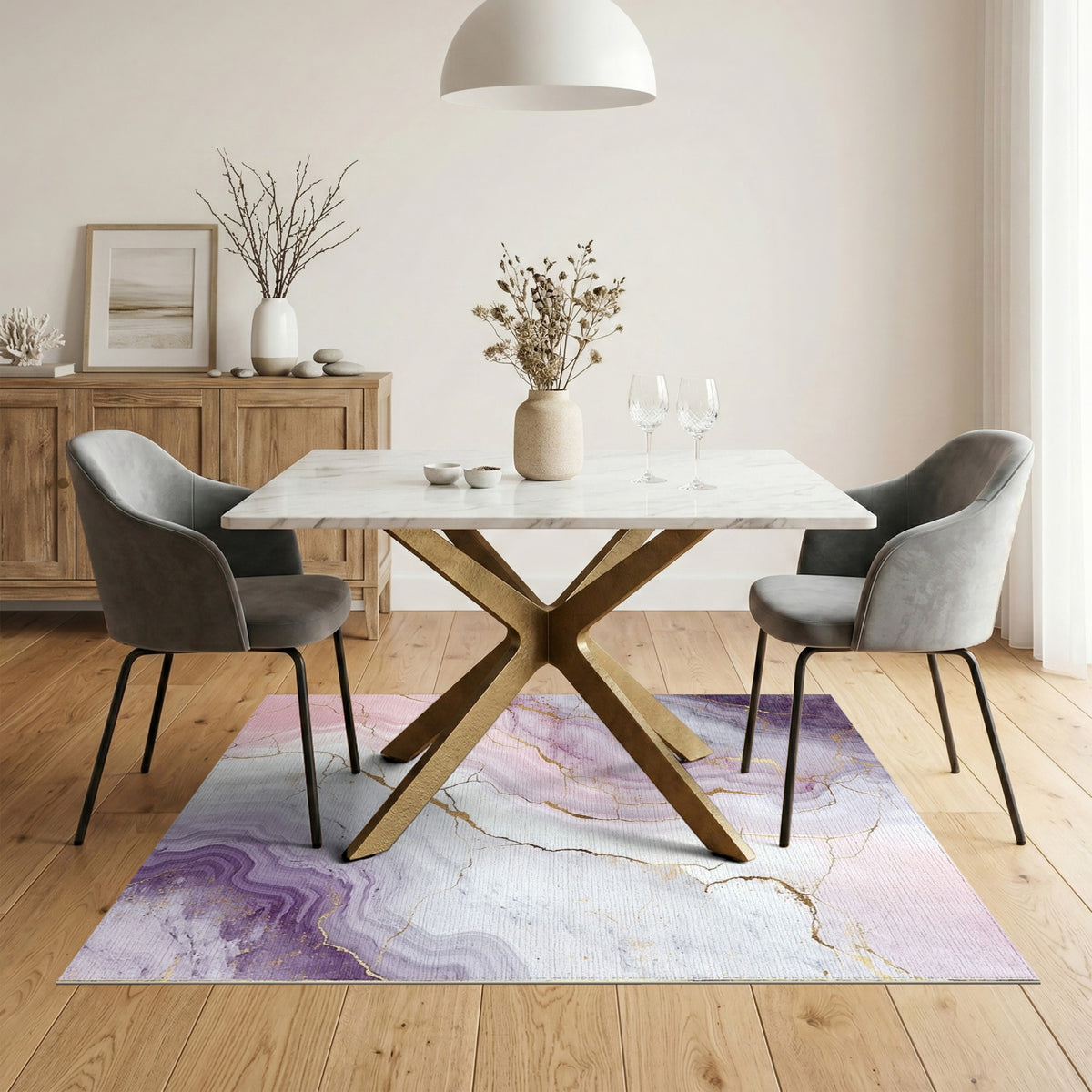 Purple Gold Marble Abstract Area Rug