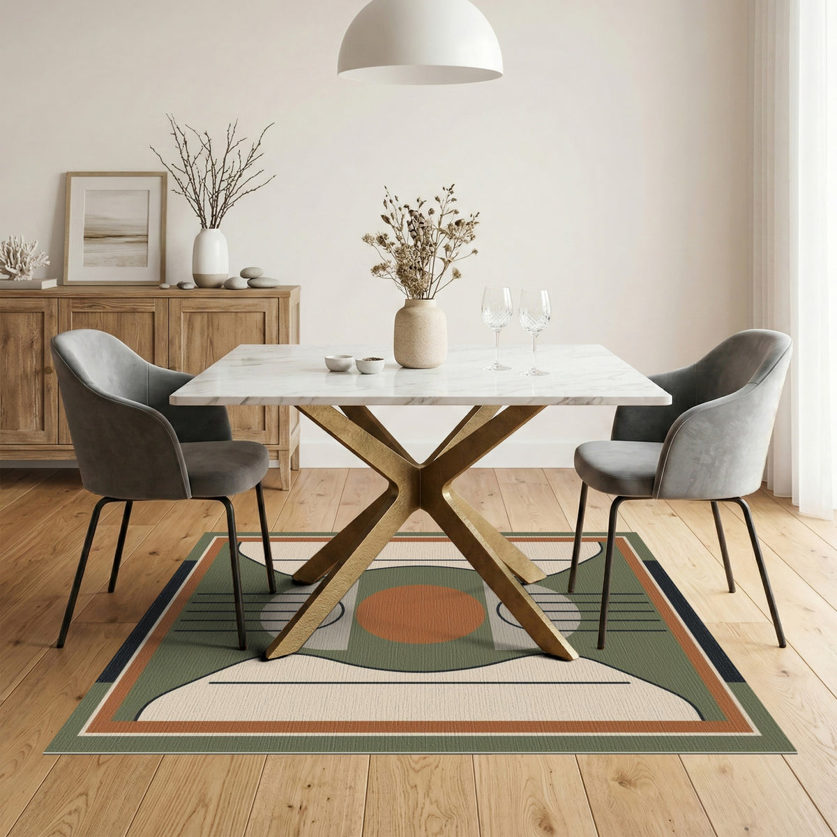Green Geometric Arch Area Rug