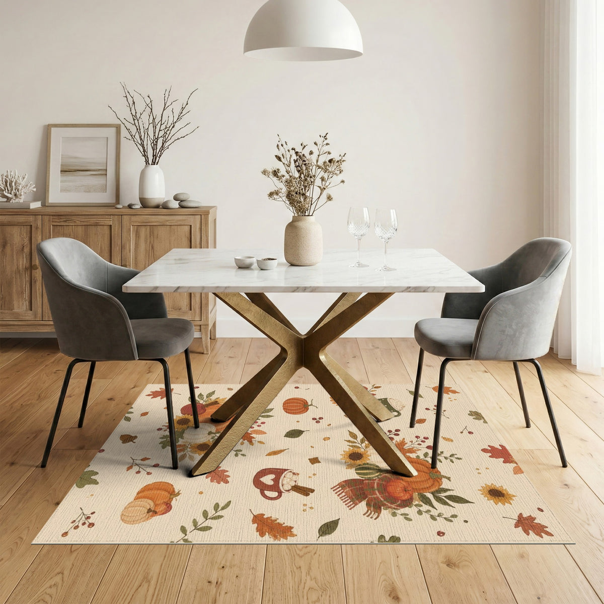 Cozy Autumn Pumpkins Washable Area Rug