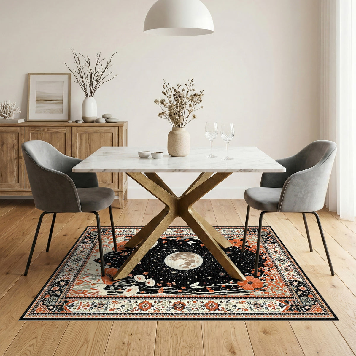 Starry Moon Poppy Floral Area Rug