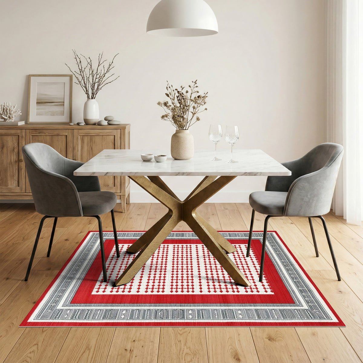 Red Diamond Lattice Area Rug