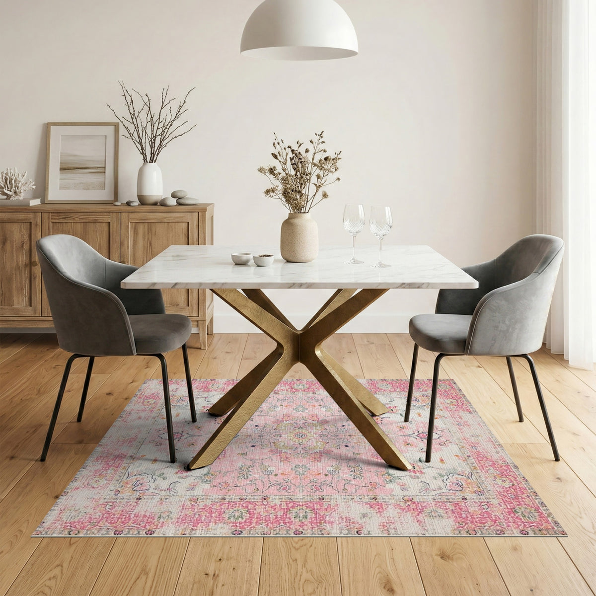 Pink Floral Vintage Washable No. 68 Area Rug