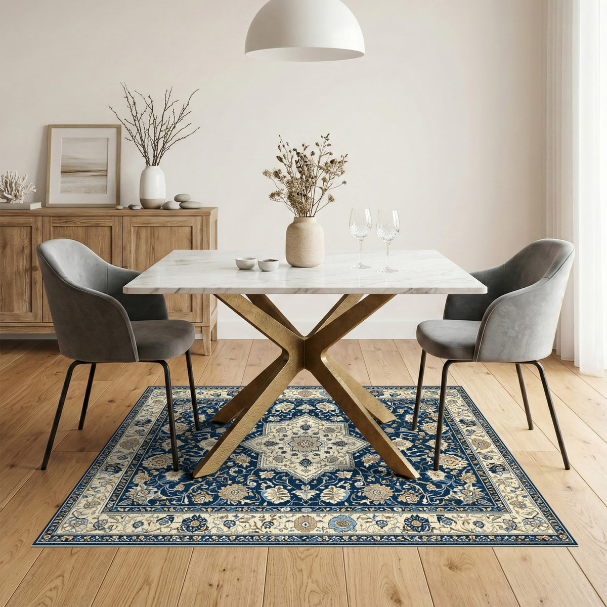 Floral Medallion Traditional Persian Navy Blue Persian Floral Medallion Area Rug