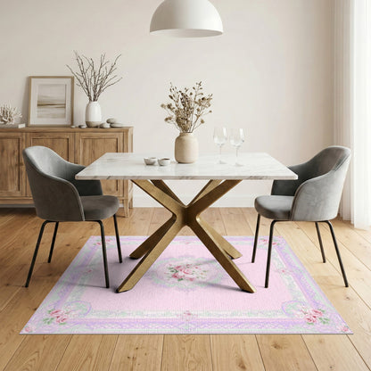 Pink Rose Floral Vintage Area Rug