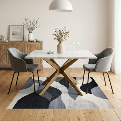 Wave Black White Abstract Wave Area Rug