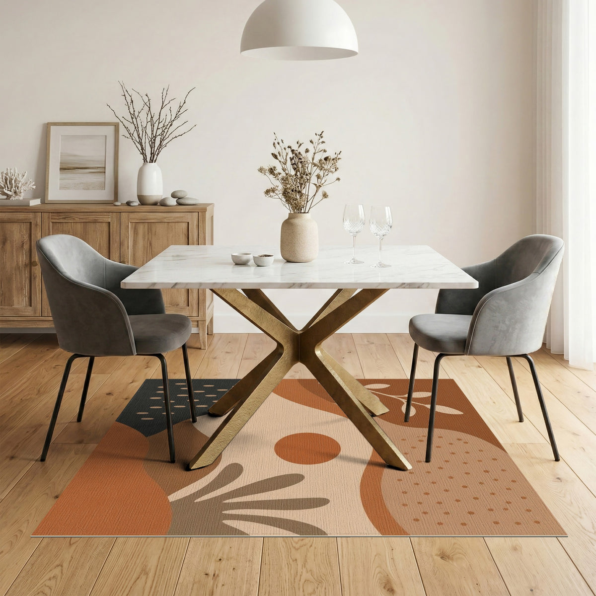 Earthy Brown Abstract Botanical Area Rug