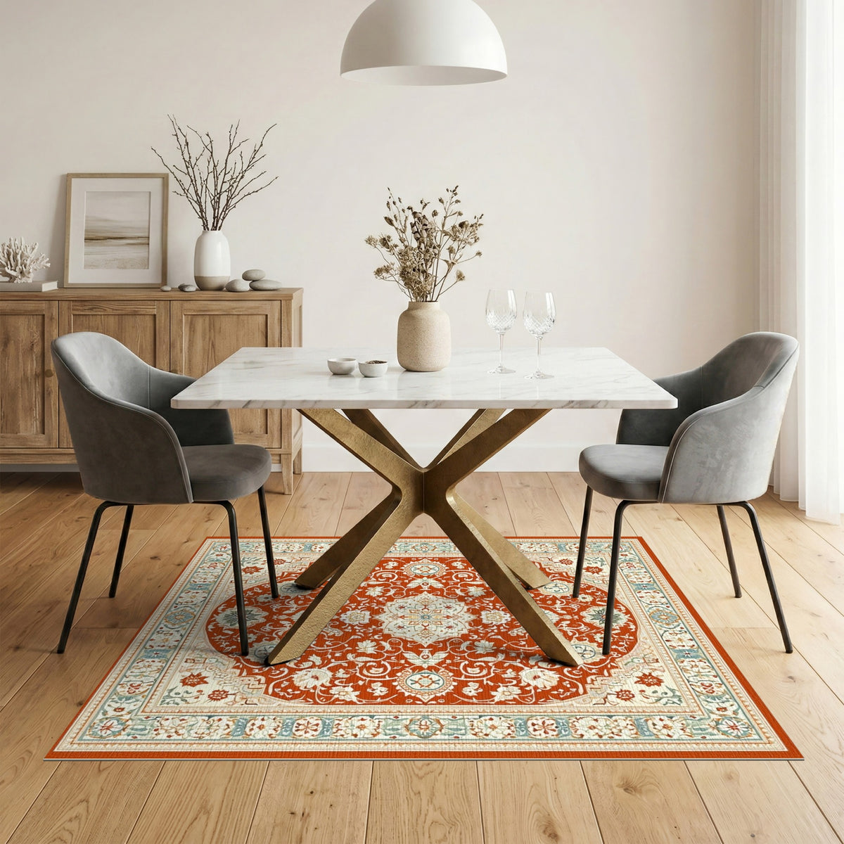 Red Persian Floral Medallion Area Rug