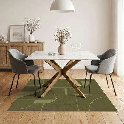 Green Olive Green Geometric Area Rug