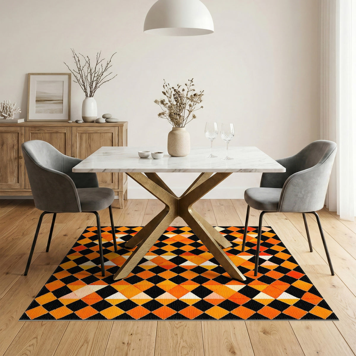 Geometric Modern Orange Geometric Diamond Area Rug