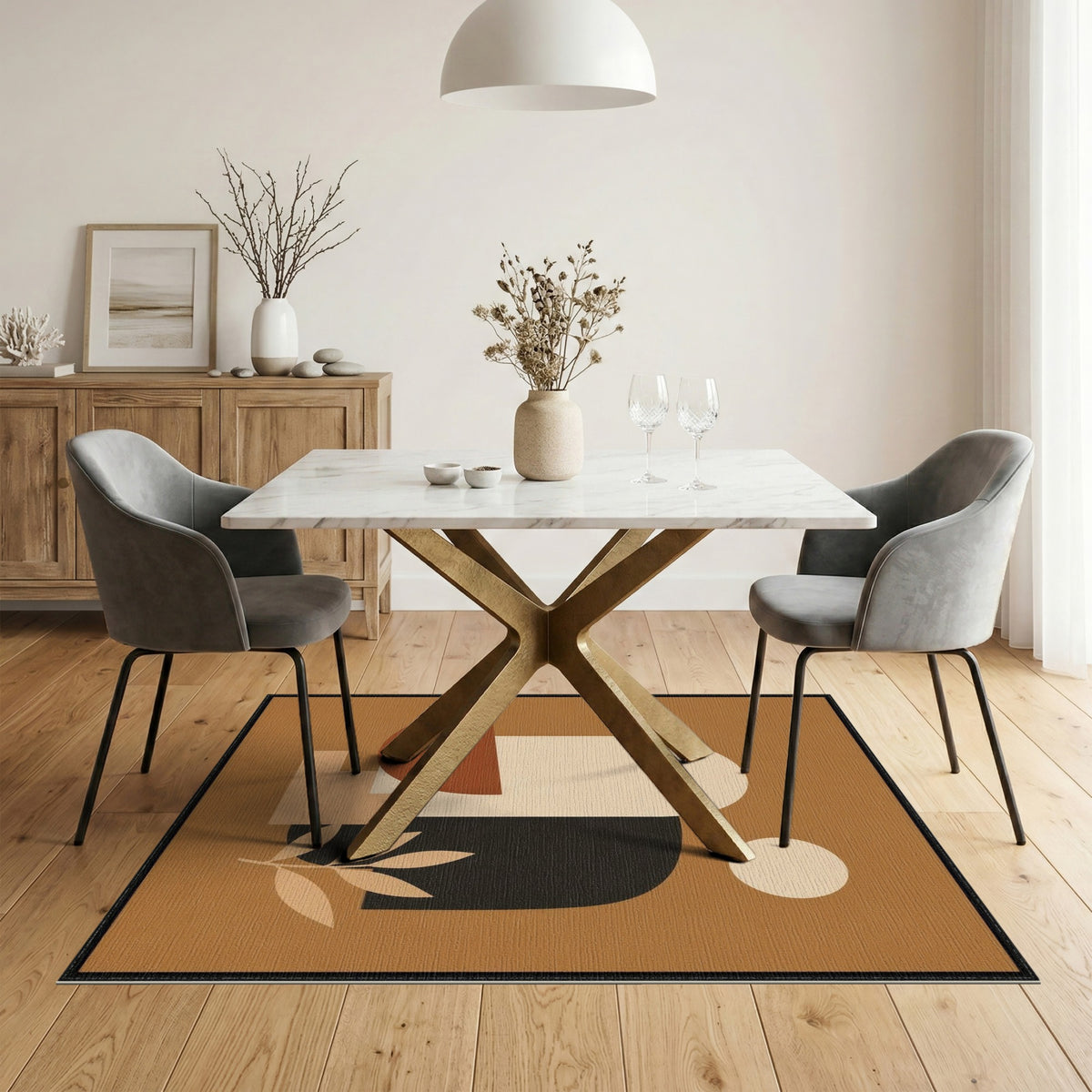Geometric Modern Brown and Tan Abstract Geometric Brown Area Rug