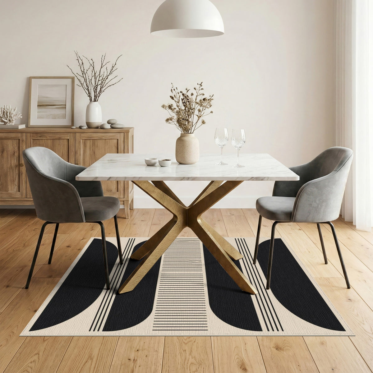 Black Geometric Arches Area Rug