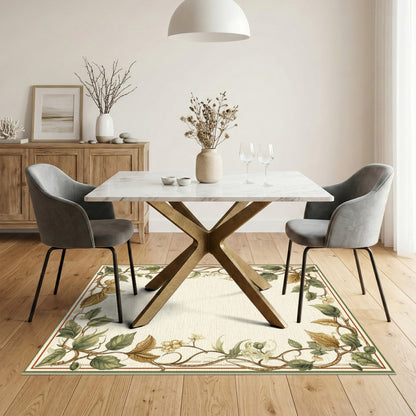 Floral Vintage Green Vine Leaf Floral Area Rug