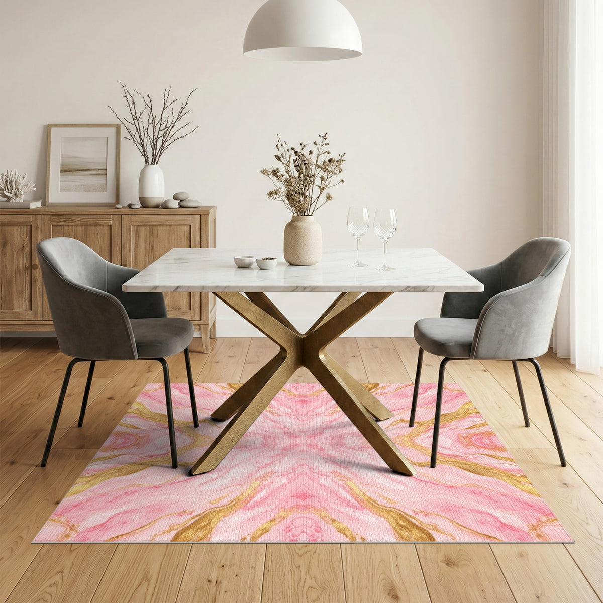Pink Gold Pink Gold Marble Abstract Area Rug