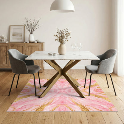 Pink Gold Pink Gold Marble Abstract Area Rug