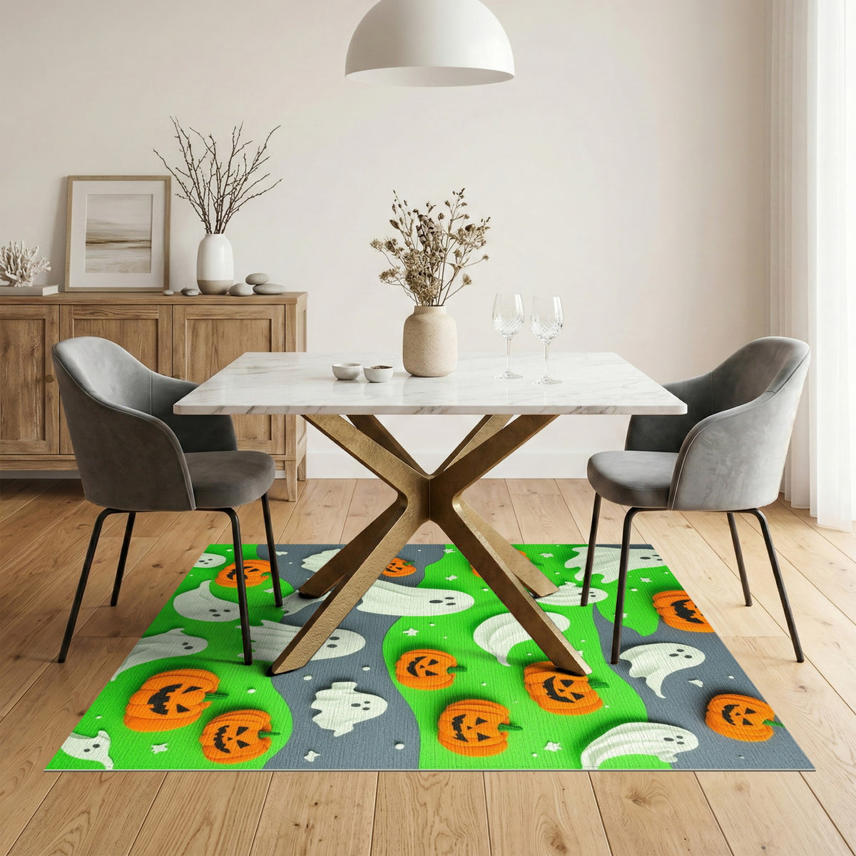 Multi-color and Patterns Halloween Ghosts and Pumpkins Kids Area Rug