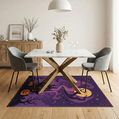 Spooky Haunted House Purple Area Rug