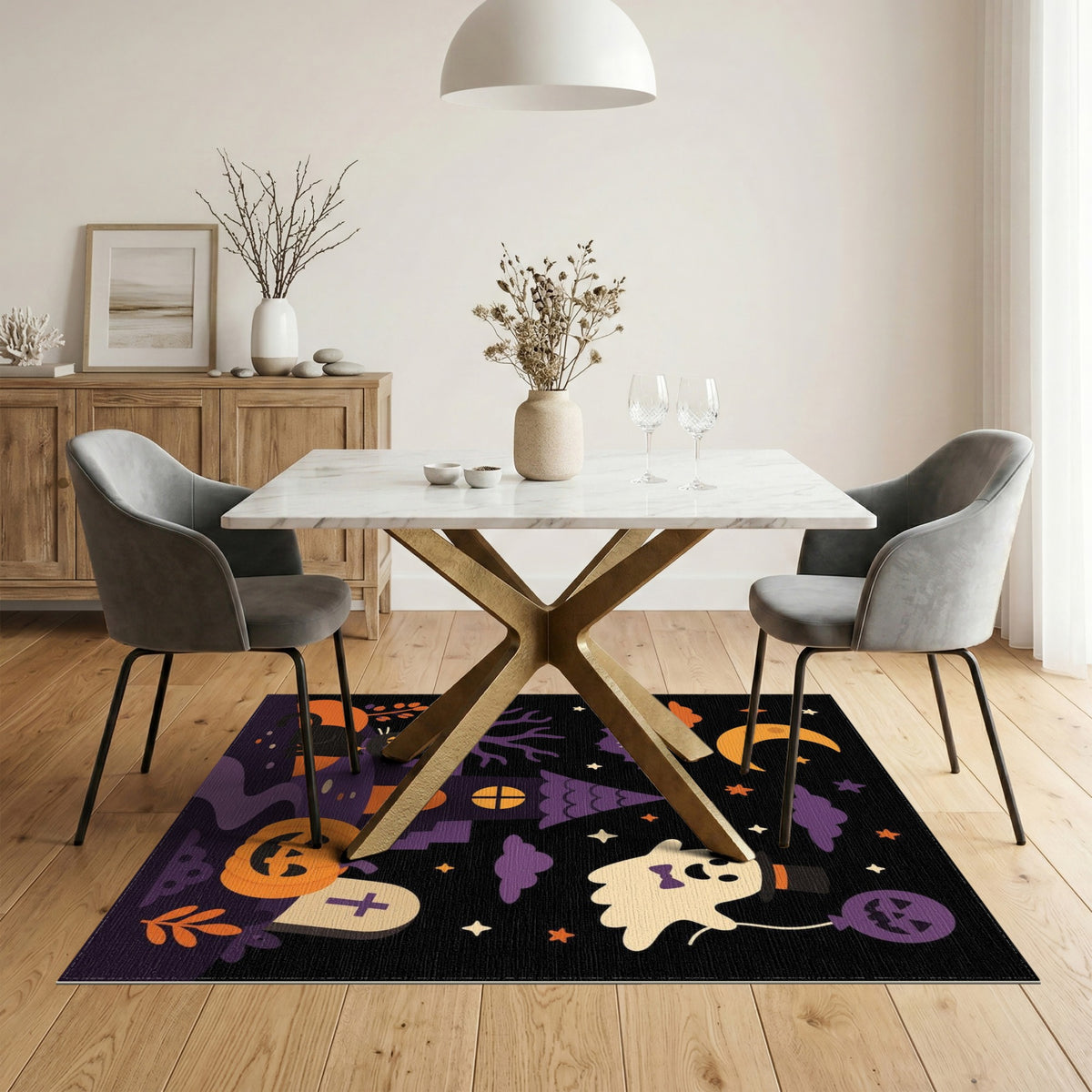 Cute Halloween Ghost Cat Kids Cartoon Area Rug