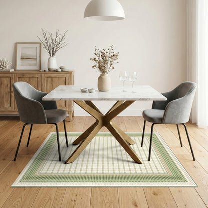 Green Geometric Lattice Border Area Rug