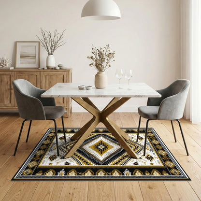 Black Gold Tribal Area Rug