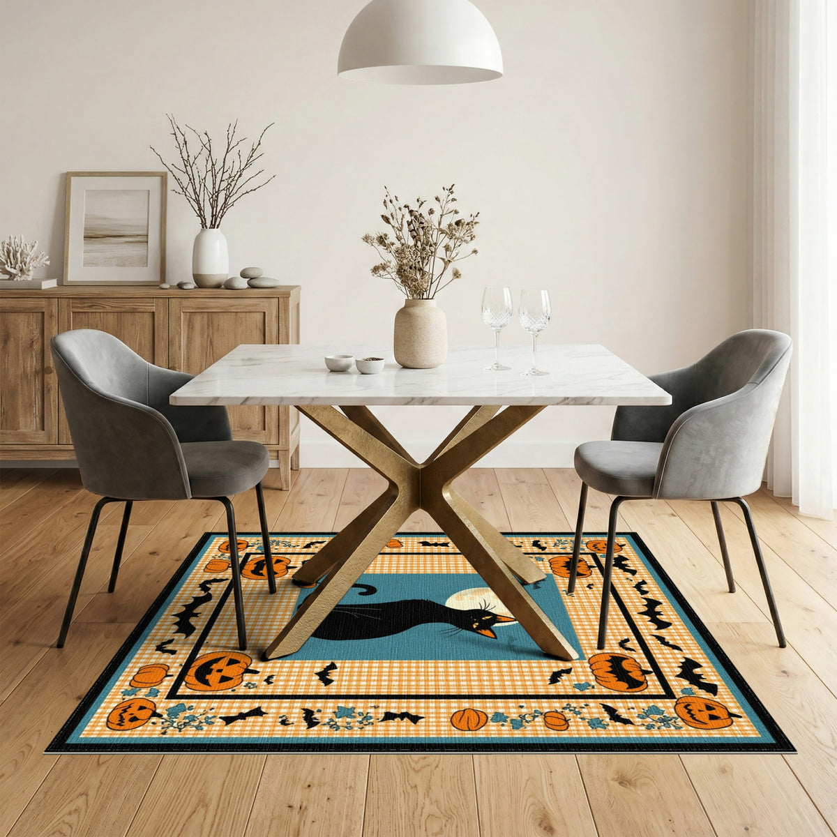 Kids Cartoon Black Cat Halloween Area Rug