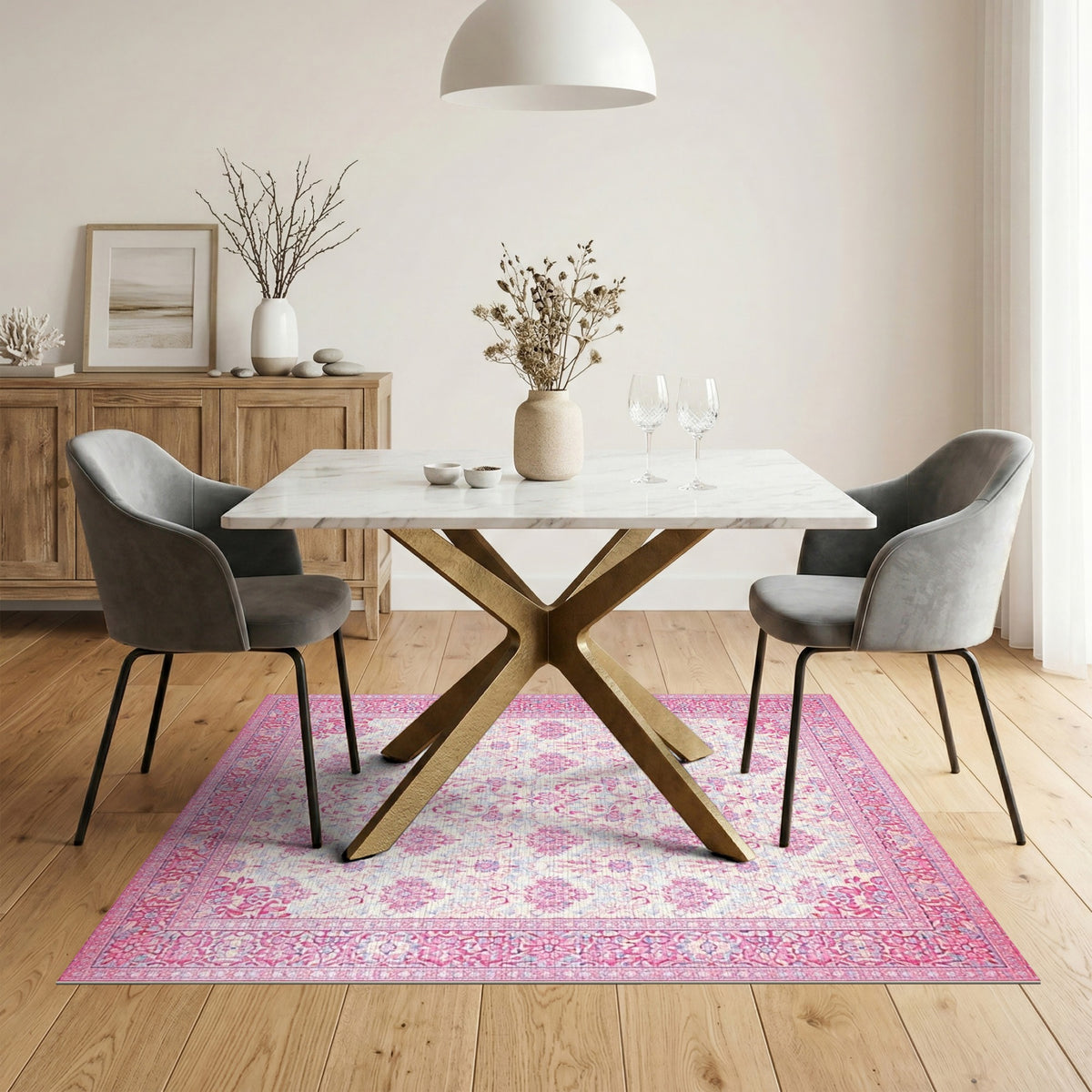 Pink Floral Persian Area Rug