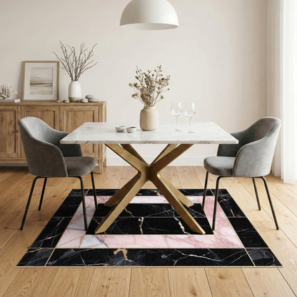 Pink Marble Geometric Frame Area Rug