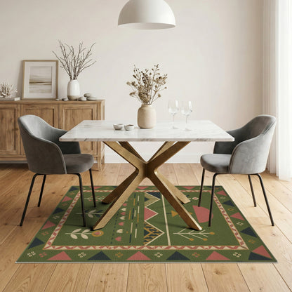 Green Geometric Landscape Area Rug