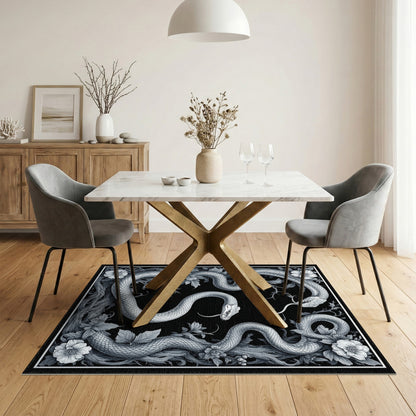 Floral Vintage Black White Serpent Floral Area Rug
