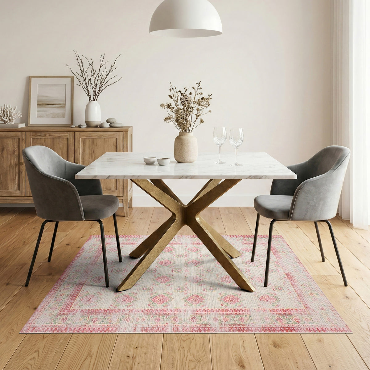 Pink Floral Vintage Area Rug