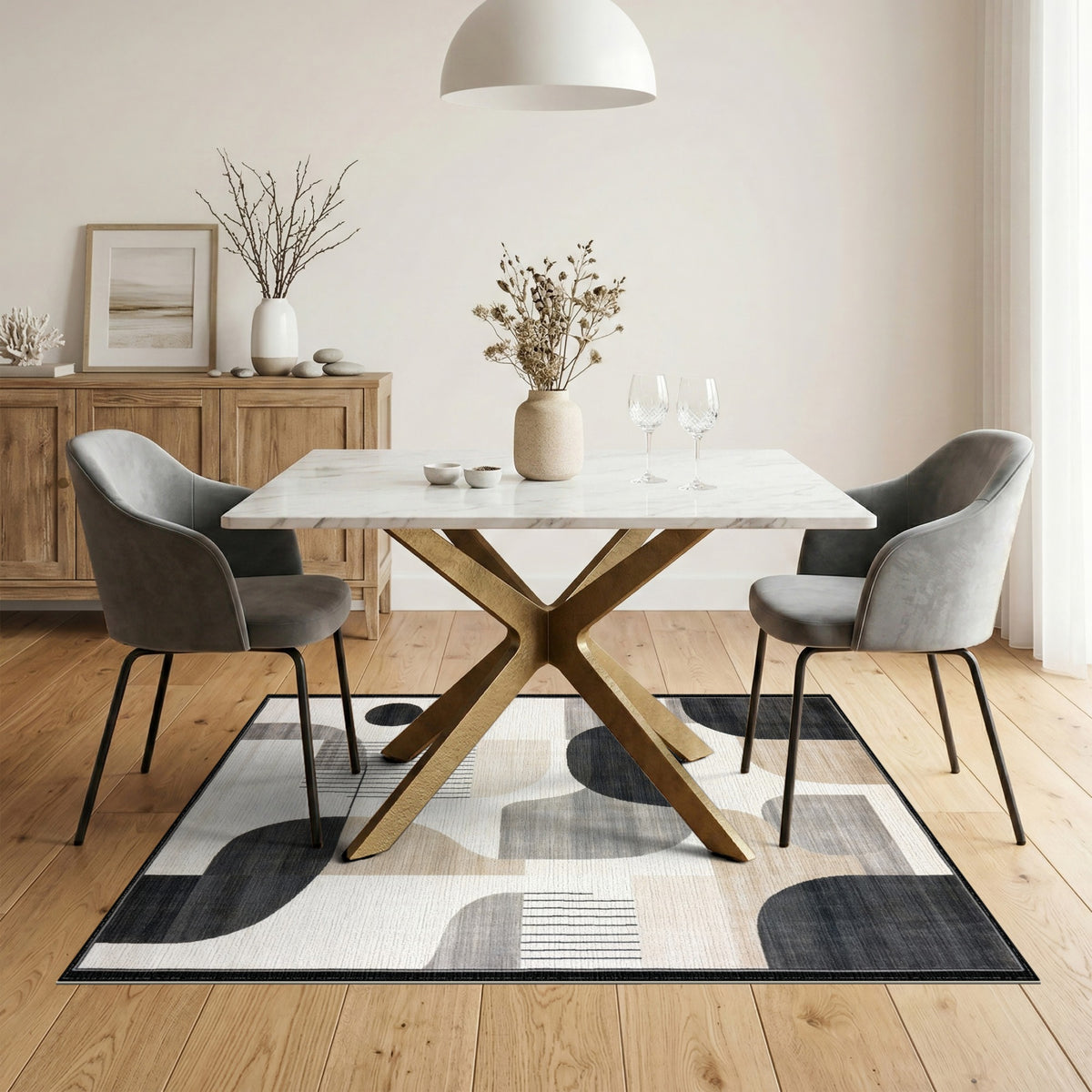 Bold Geometric Black White Area Rug