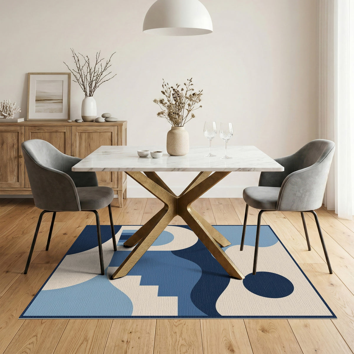 Geometric Modern Blue and Teal Blue Geometric Arch Area Rug