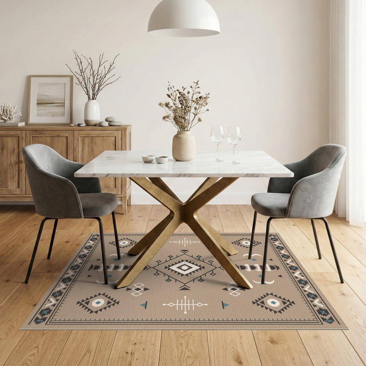 Beige Heritage Tribal Geometric Area Rug