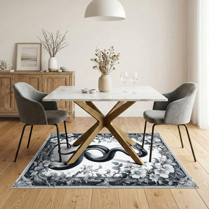 Black Serpent Floral Vintage Rug