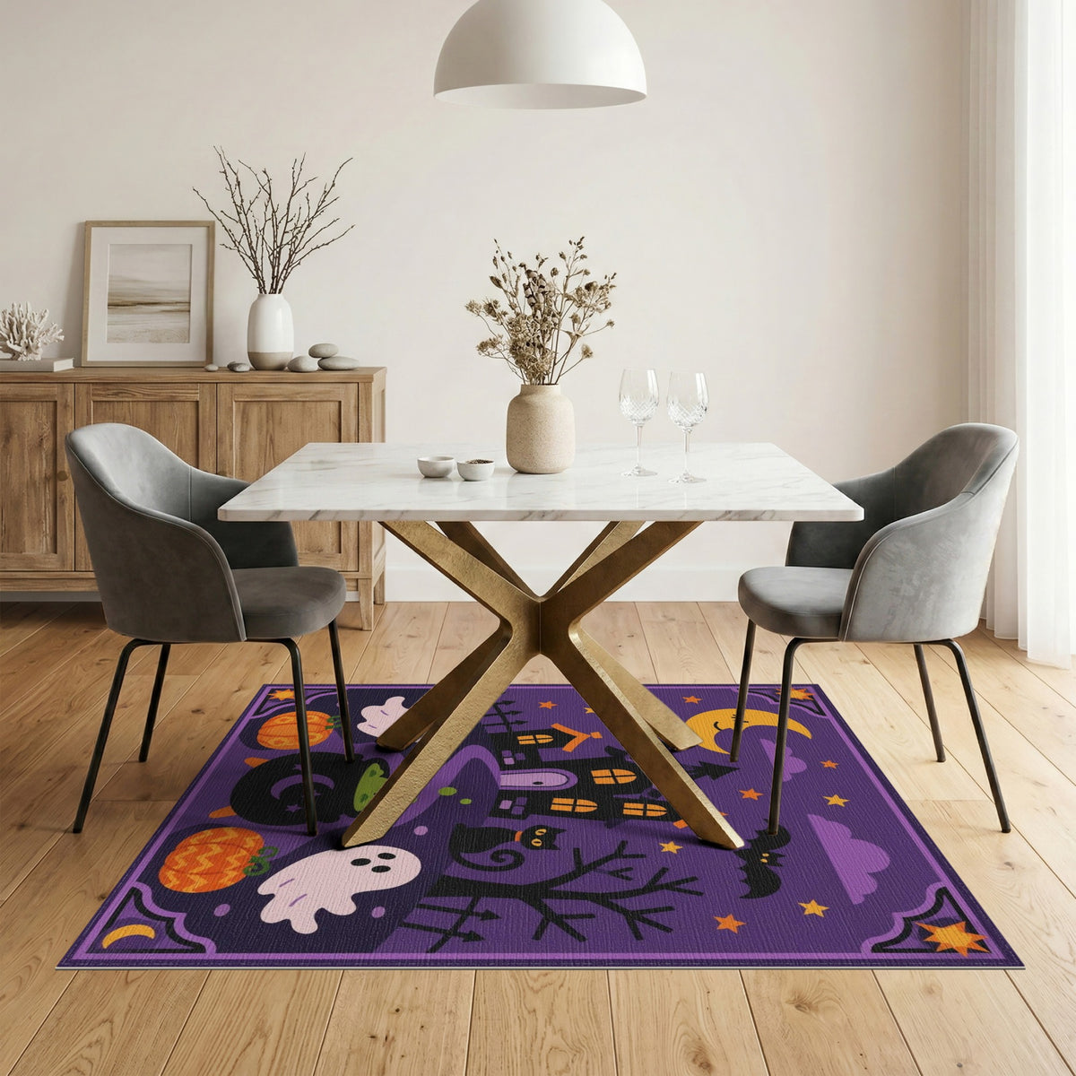 Halloween Haunted House Purple Kids Area Rug