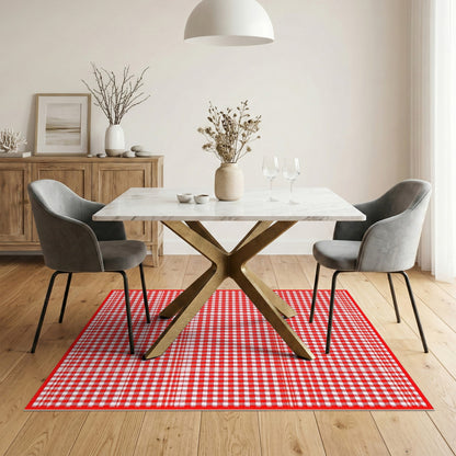 Rustic Farmhouse Red Gingham Checkered Washable Area Rug