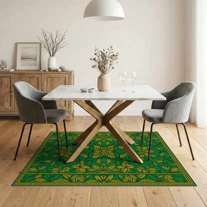 Green Floral Leaf Medallion Area Rug