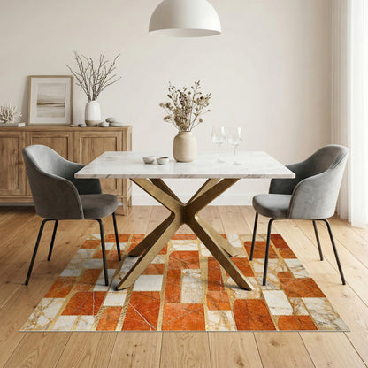 Orange Marble Geometric Mosaic Area Rug