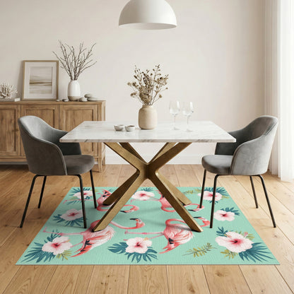Floral Vintage Pink Flamingo Floral Washable Area Rug
