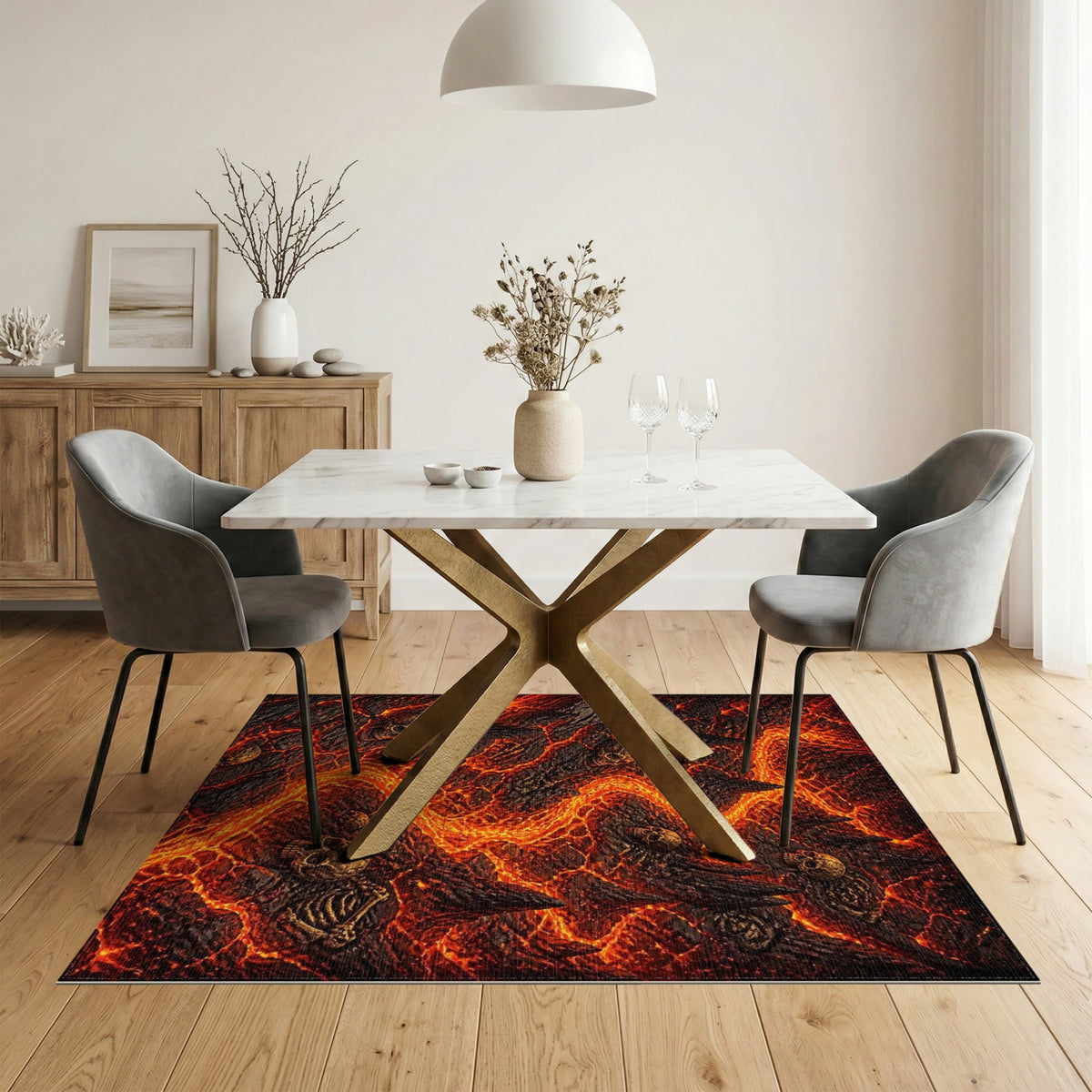 Inferno Skull Lava Red Area Rug