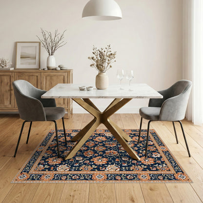Navy Blue Floral Persian Blue and Teal Area Rug