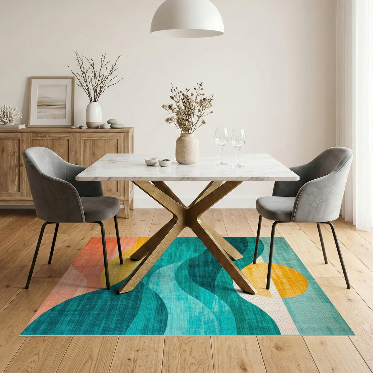 Blue Teal Abstract Wave Area Rug
