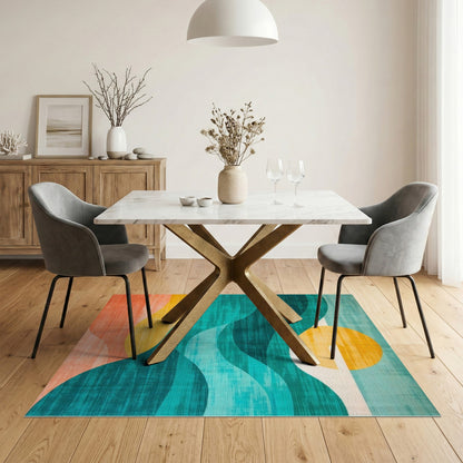 Blue Teal Abstract Wave Area Rug