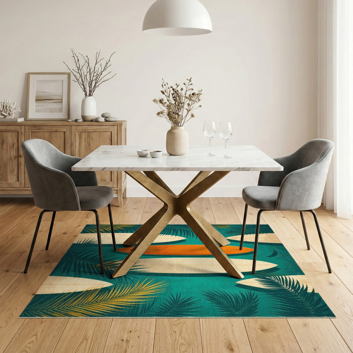 Blue and Teal Coastal Surfboard Teal Area Rug